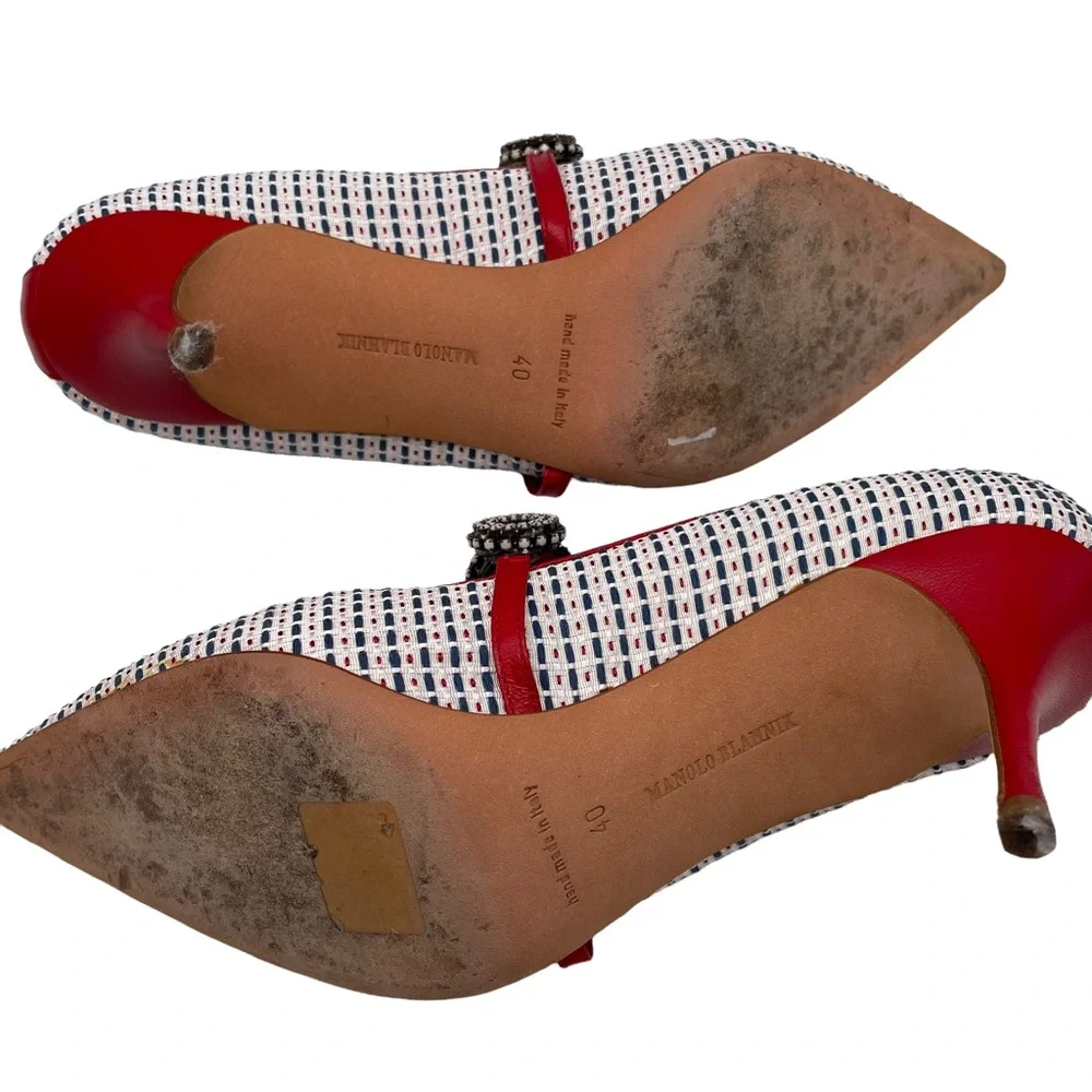 Manolo Blahnik Tweed Embellished Mary Jane Heels - Picture 8 of 8